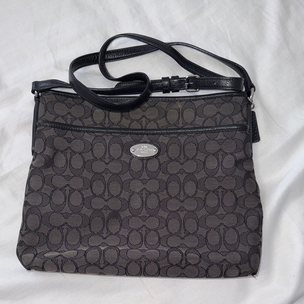 Coach Signature Black and Gray Crossbody Bag
